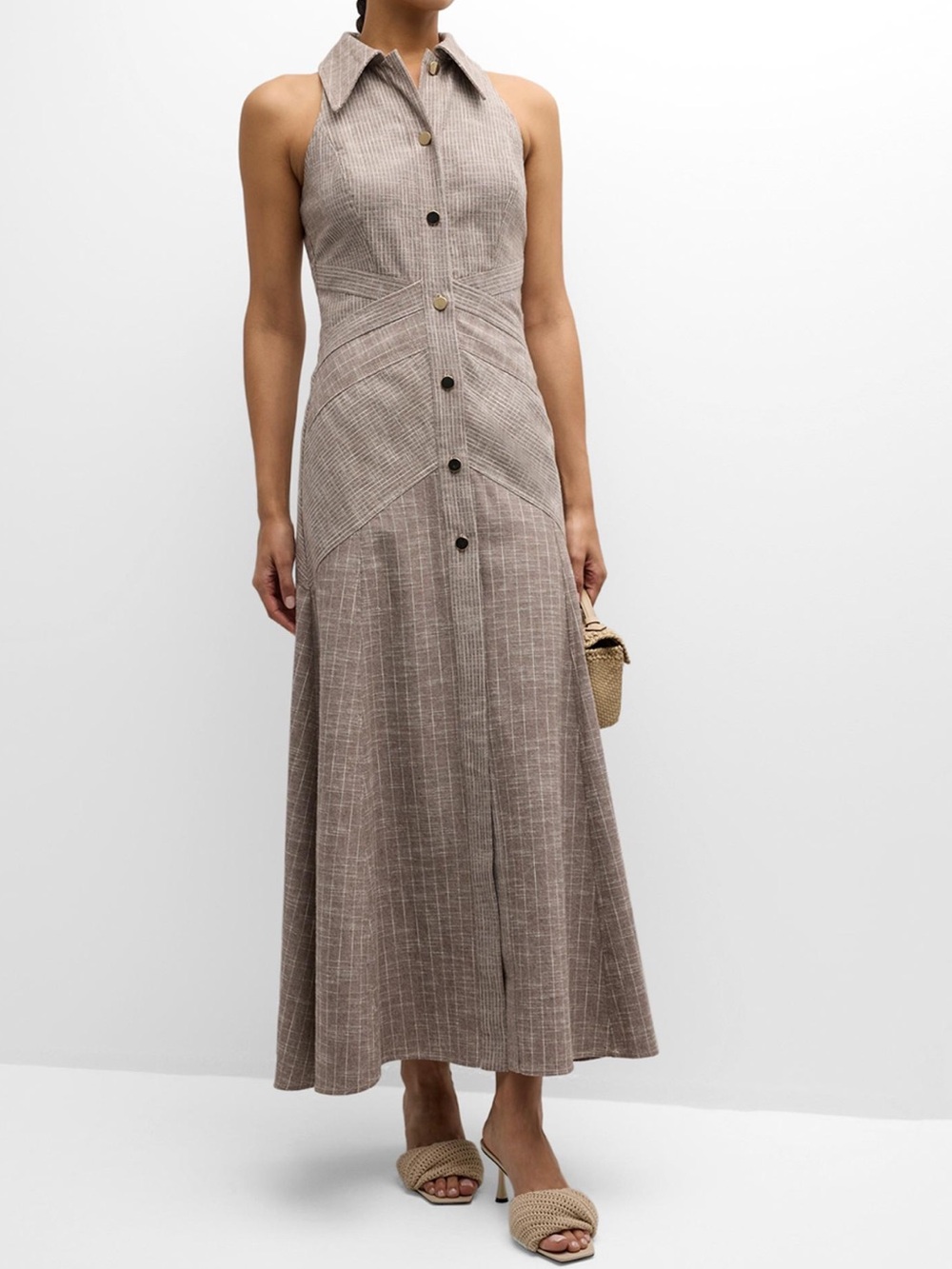 Ramy Brook Kiana Striped Shirtdress Gold Button Maxi Dress